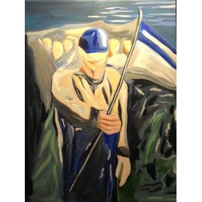 Fodbold maleri fan med flag 80 x 60 cm. 